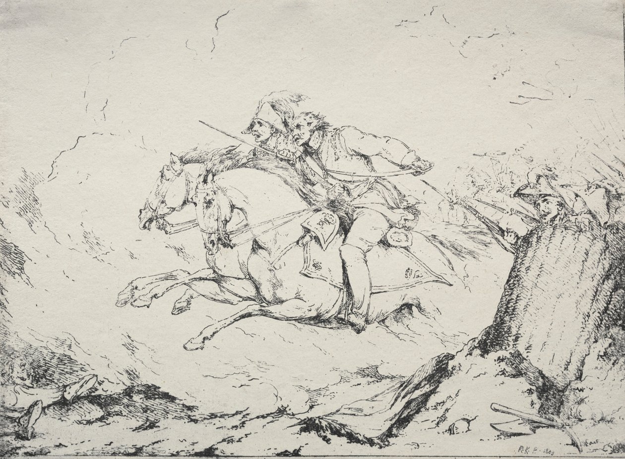 Prøver af polyautografi: Cavalry Charge, 1803. af Robert Kerr Porter