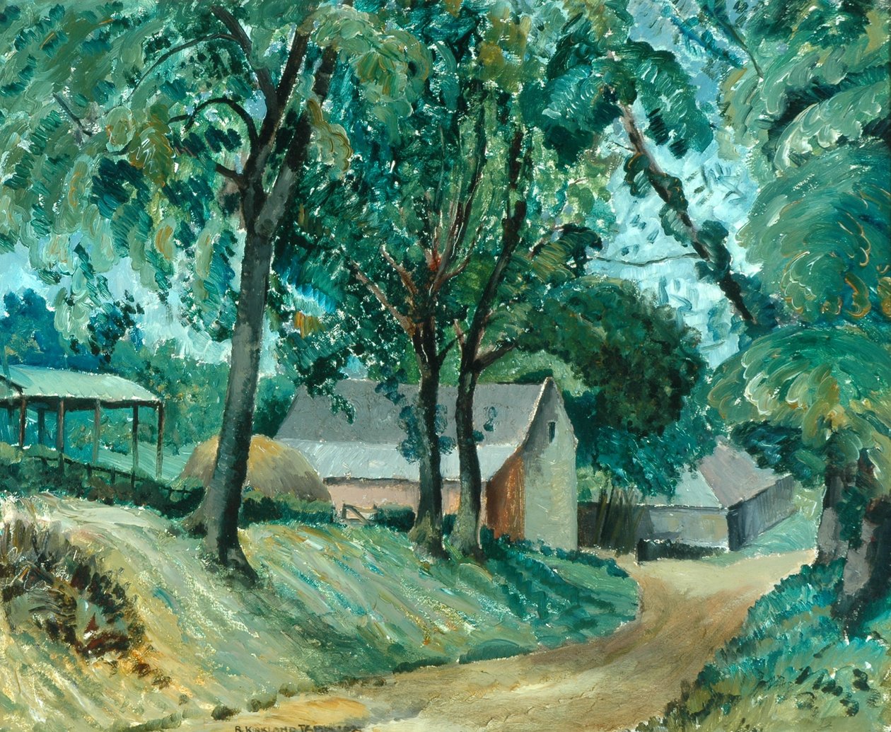 A Cotswold Farm, ca. 1934-35 (olie om bord) af Robert Kirkland Jamieson