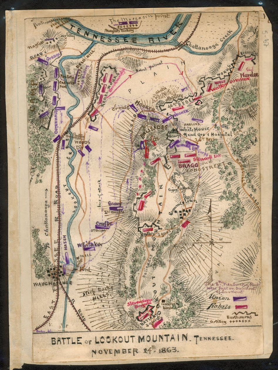 Slaget ved Lookout Mountain, Tennessee 24. november 1863. LOC gvhs01.vhs00173 af Robert Knox Sneden
