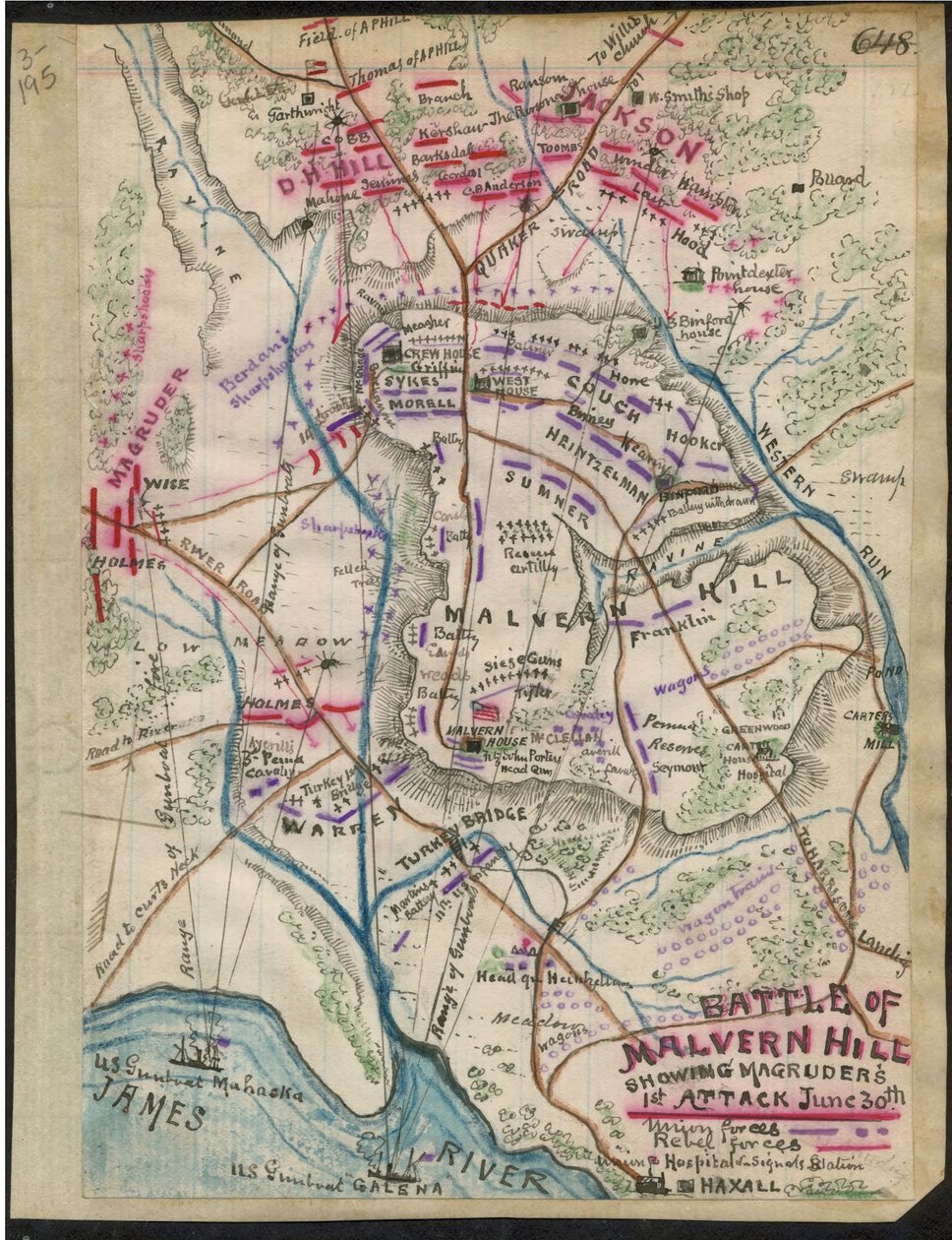 Slaget ved Malvern Hill viser Magruders 1. angreb 30. juni LOC gvhs01.vhs00095 af Robert Knox Sneden