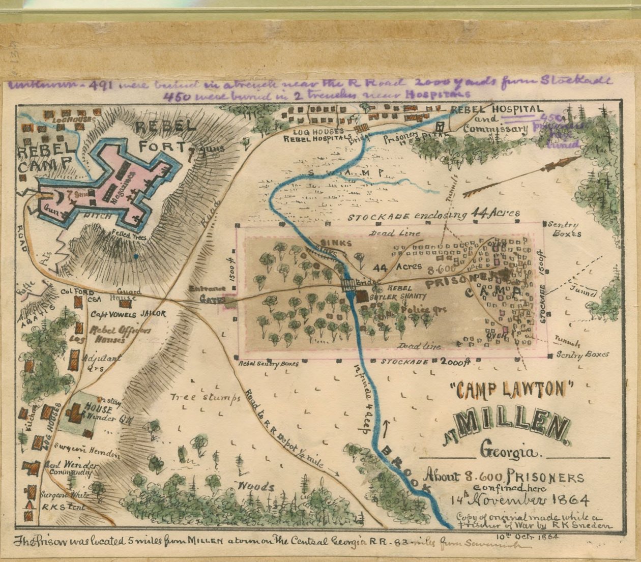 "Camp Lawton" ved Millen, Georgia - omkring 8.600 fanger indespærret her 14. november 1864. LOC gvhs01.vhs00054 af Robert Knox Sneden