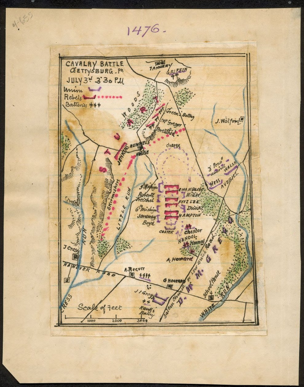 Kavalerislag, Gettysburg, Pennsylvania. 3. juli 15-30 p.m. LOC gvhs01.vhs00150 af Robert Knox Sneden