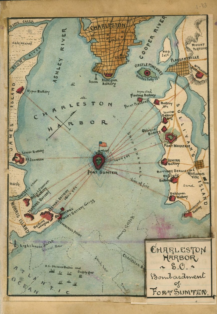 Charleston Harbor S.C. Bombardement af Fort Sumter. LOC gvhs01.vhs00058 af Robert Knox Sneden