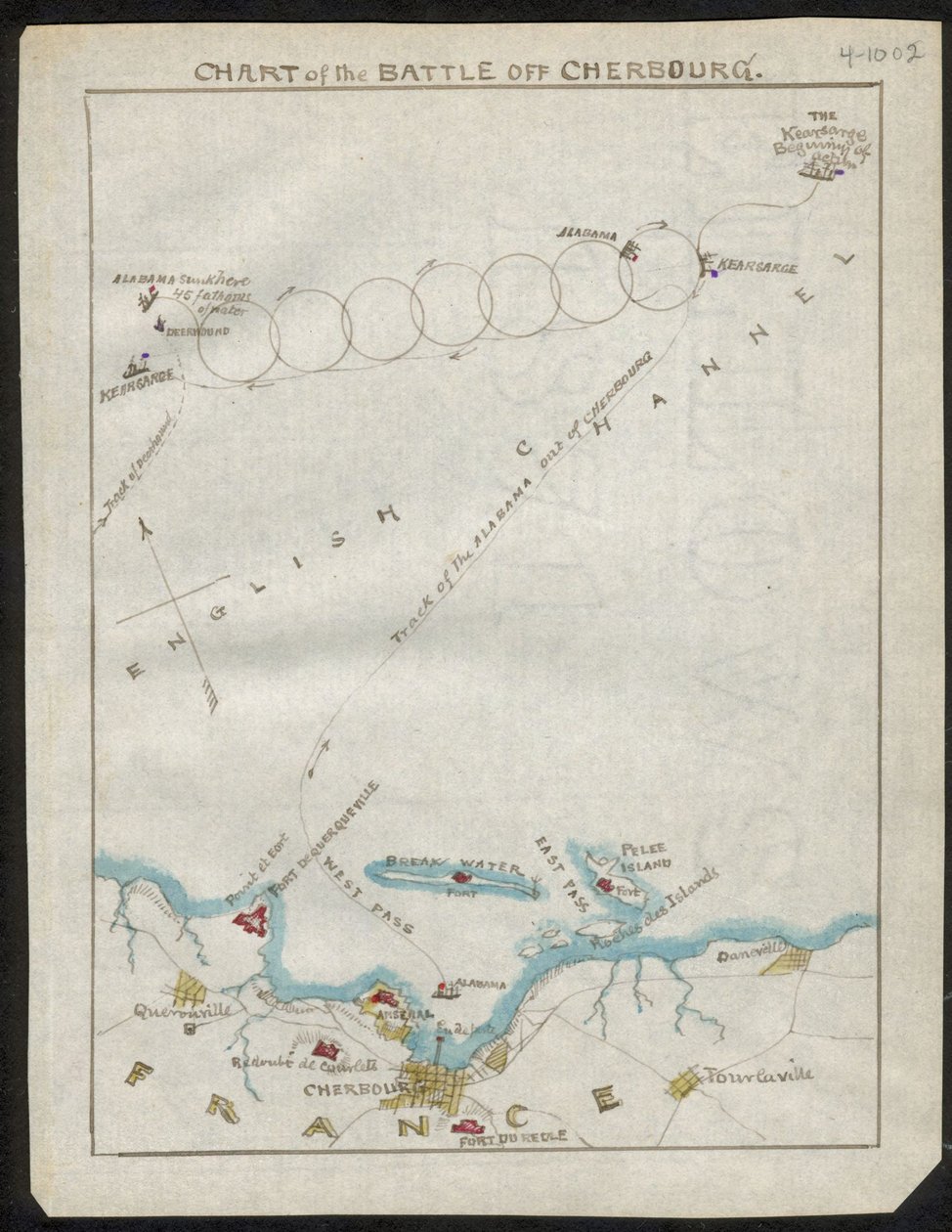 Kort over slaget ud for Cherbourg. LOC gvhs01.vhs00168 af Robert Knox Sneden