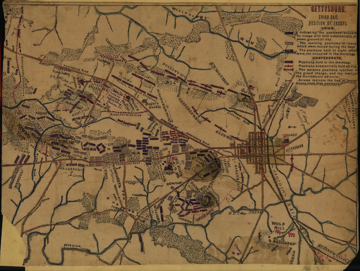 Gettysburg Tredje dag. Troppernes position af Robert Knox Sneden