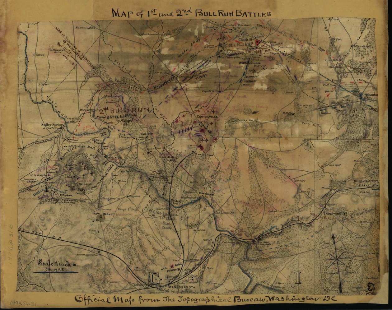 Kort over 1. og 2. Bull Run-slag. Officielt kort fra Topografisk Bureau, Washington, D.C. LOC gvhs01.vhs00239 af Robert Knox Sneden