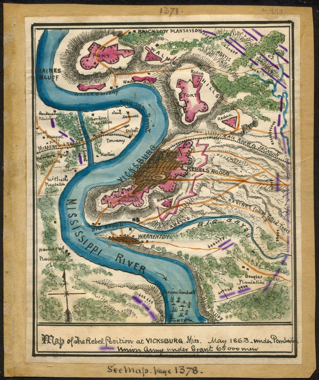 Kort over oprørernes stilling ved Vicksburg, maj 1863. LOC gvhs01.vhs00140 af Robert Knox Sneden