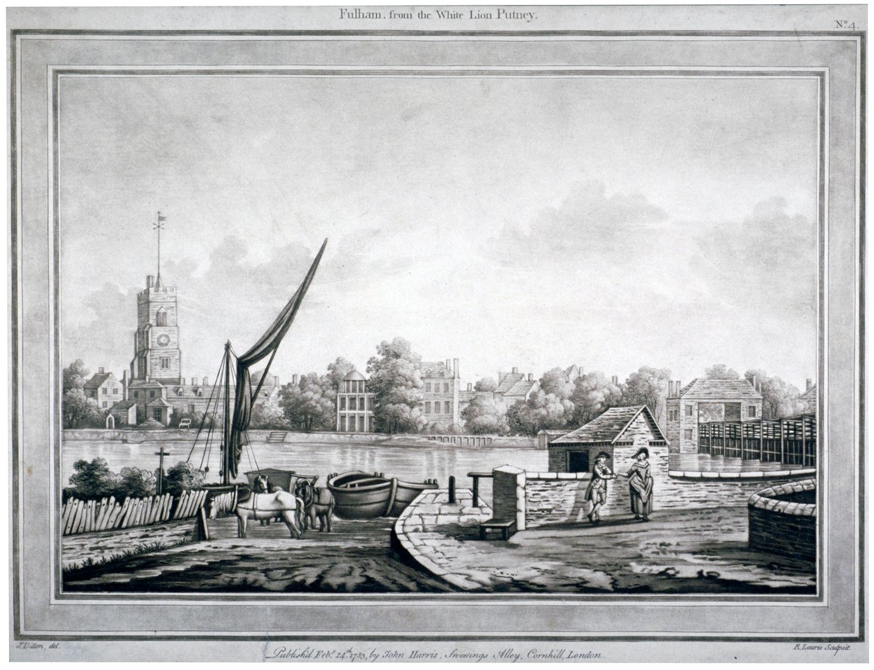 Udsigt over Fulham fra White Lion Inn, Putney, London, 1783 af Robert Laurie