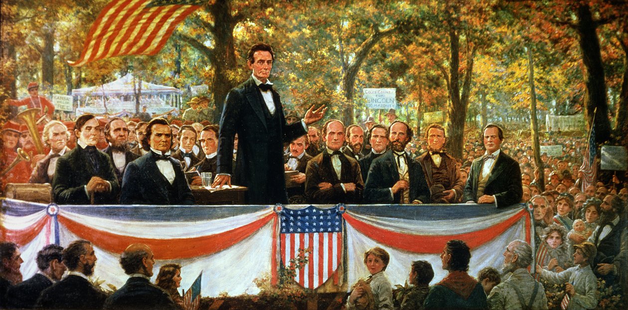 Abraham Lincoln og Stephen A. Douglas diskuterede i Charleston, Illinois den 18. september 1858, 1918 af Robert Marshall Root