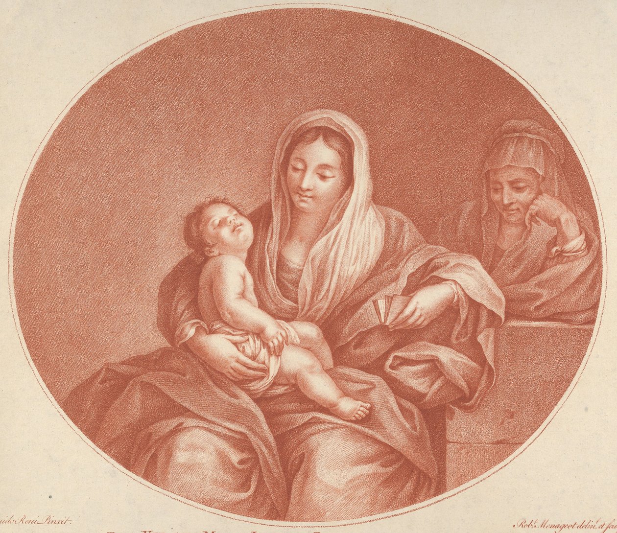 Jomfruen sad med det spæde Kristus sovende i hendes skød, Saint Elizabeth til højre, en..., 1776. af Robert Menageot