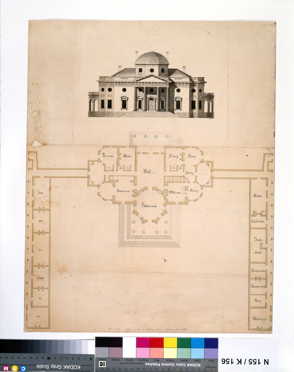 Monticello: 2. version (plan og vestlig højde) af Robert Mills