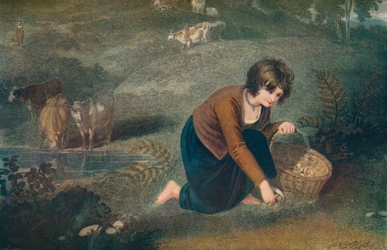 En pige, der samler svampe, 1800, 1917 af Robert Mitchell Meadows