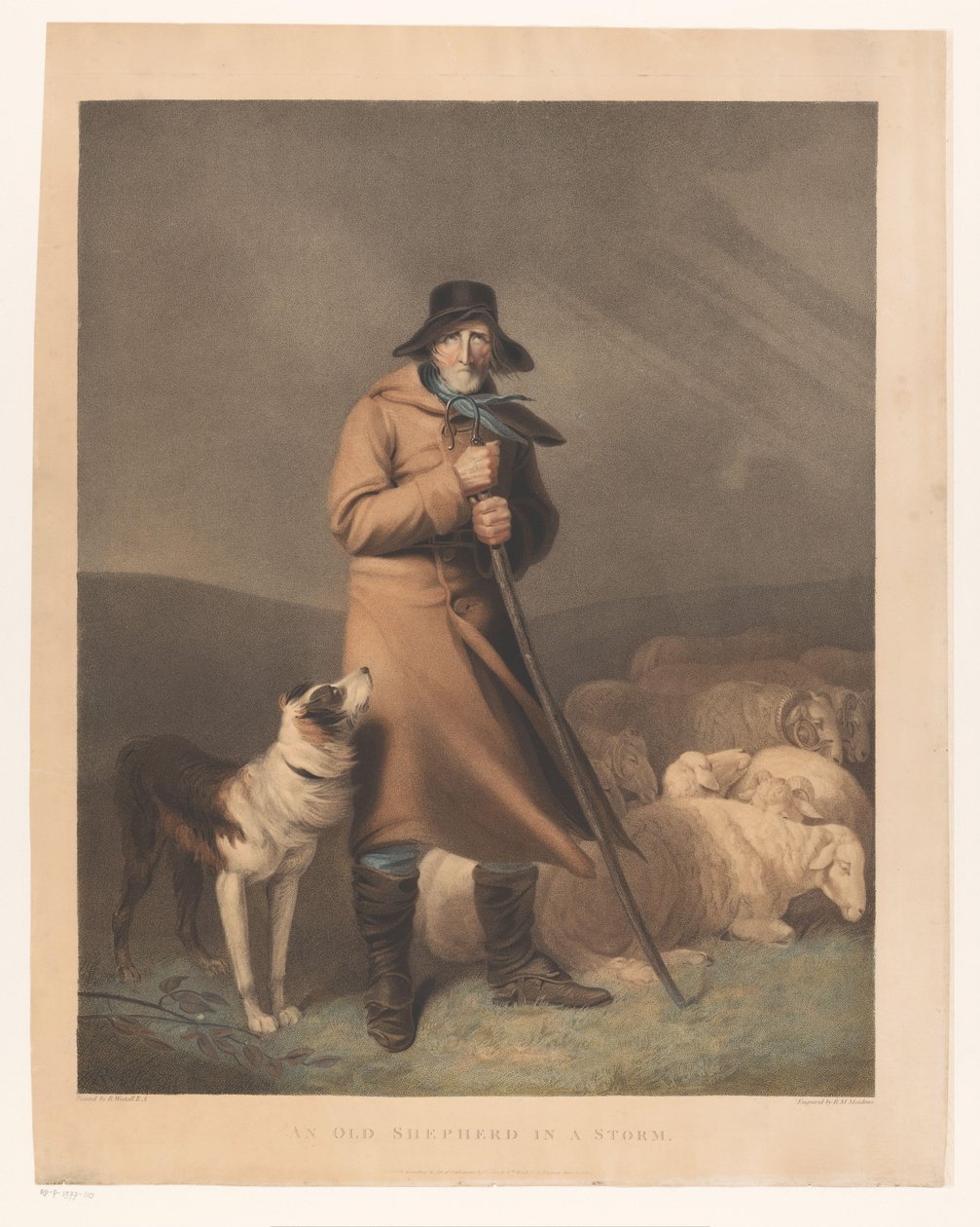 Hyrde med sin hund og får En gammel hyrde i en storm (titel på objekt) af Robert Mitchell Meadows