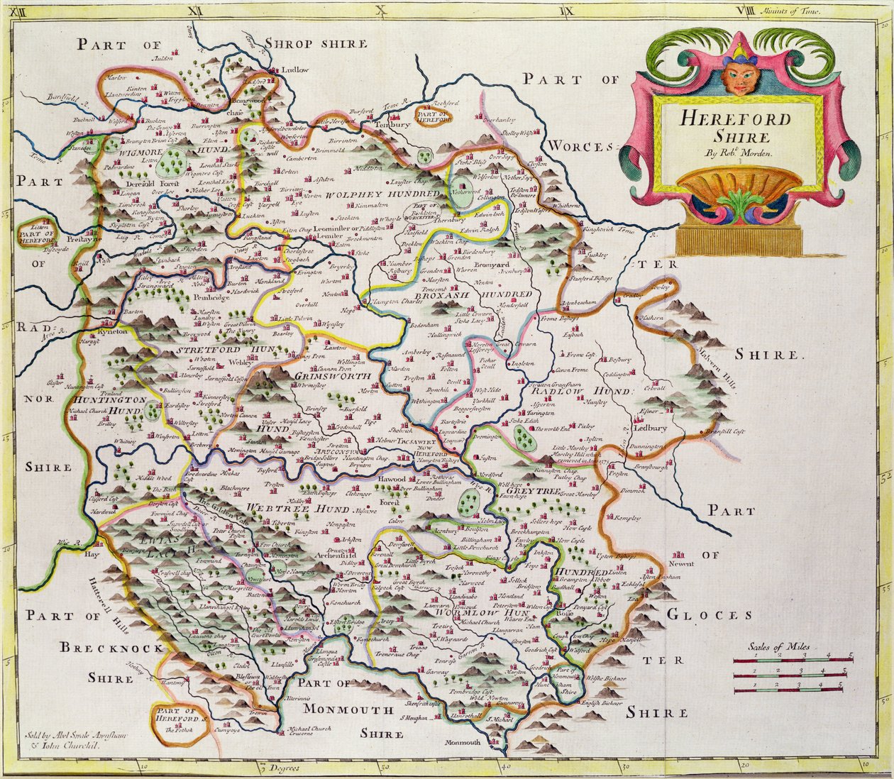 Kort over Herefordshire, 1695 af Robert Morden