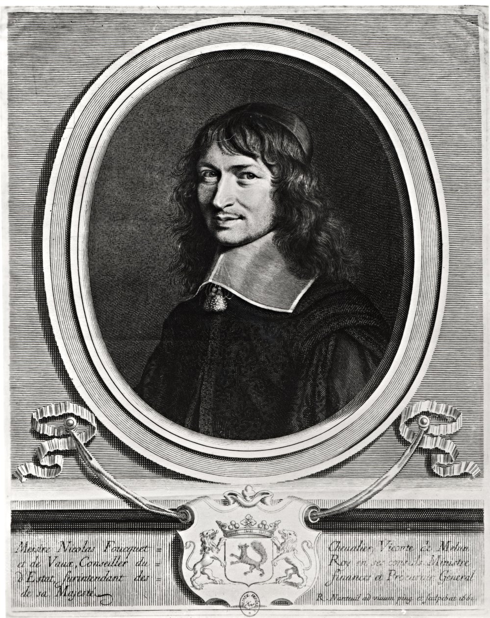 Portræt af Nicolas Fouquet (1615-80) 1662 (gravering) (s/h foto) af Robert Nanteuil