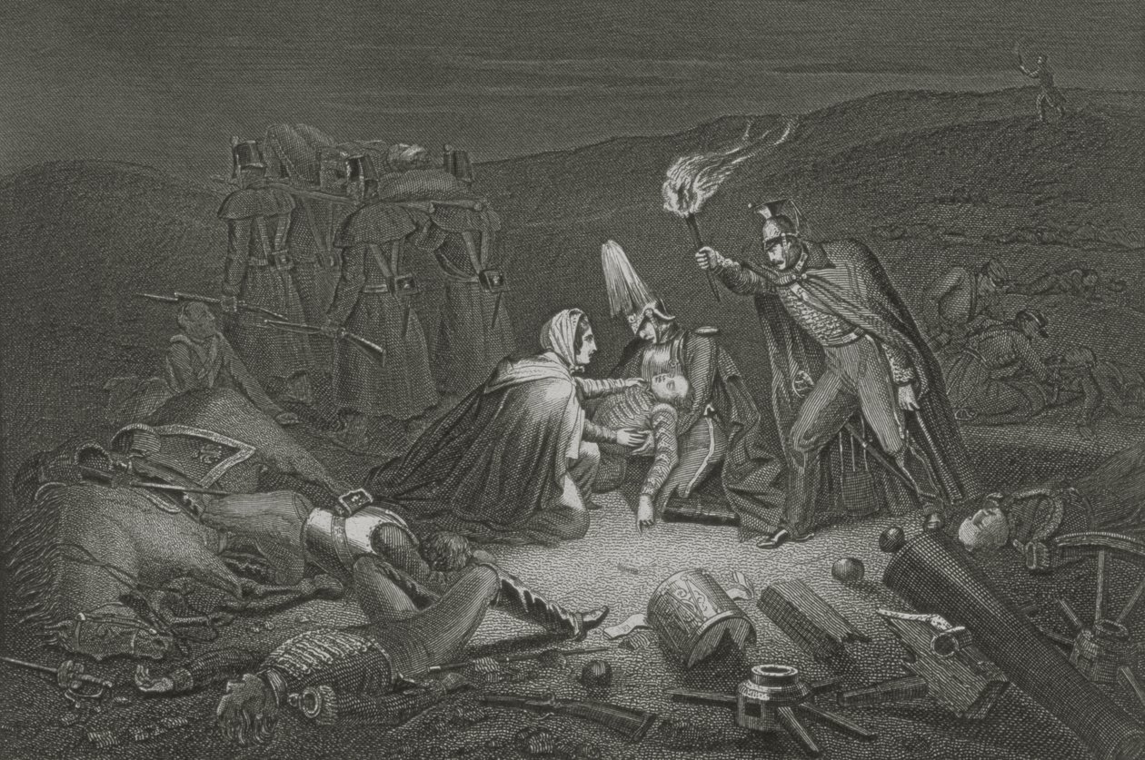 The Battle Field of the Alma, the Night after the Battle, indgraveret af D.J. Pund af Robert Neal Hind