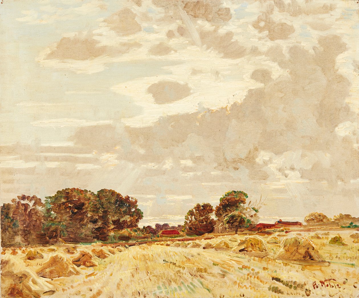 Harvest At the Knowes, East Linton (olie på lærred) af Robert Noble