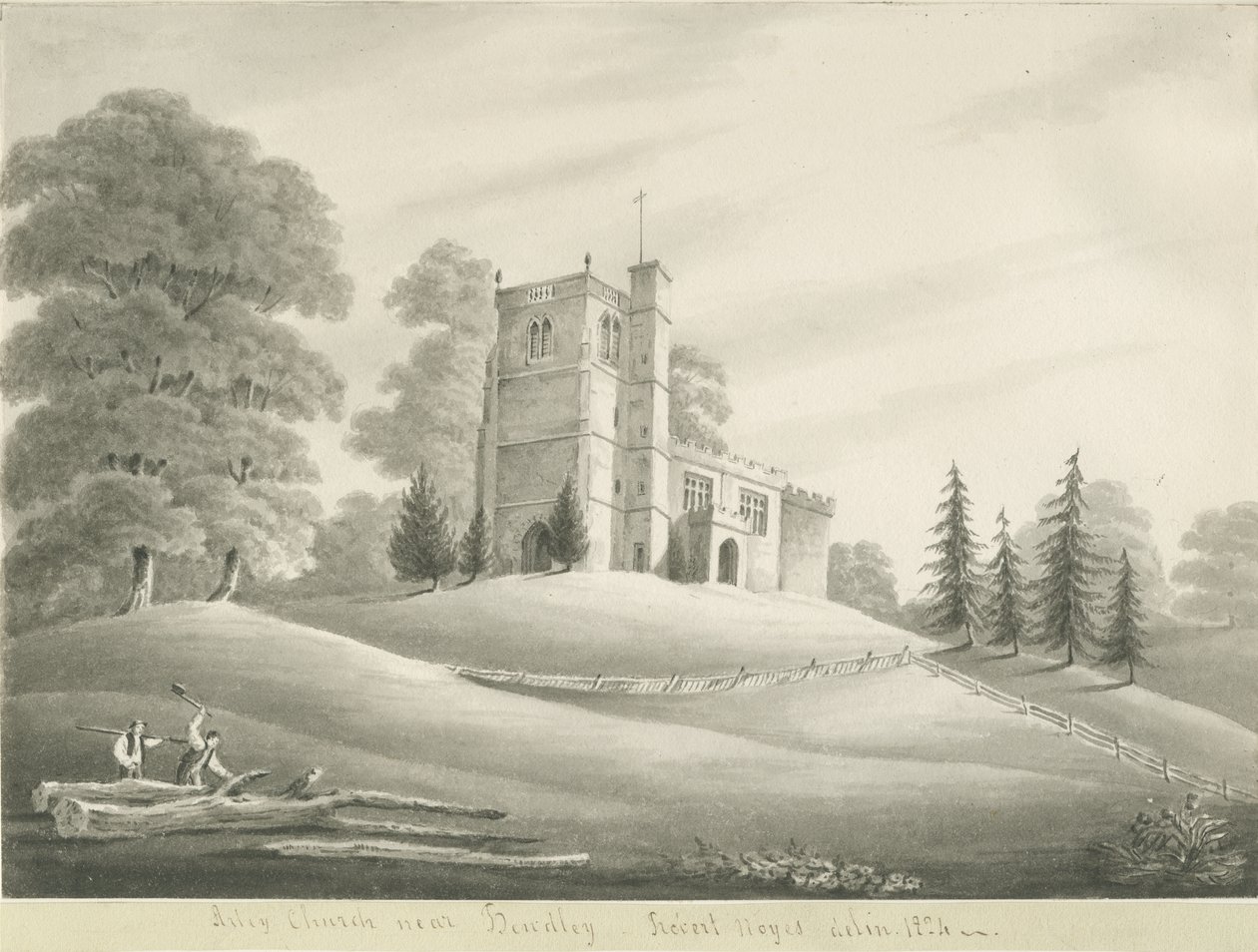 Arley Church: sepia drawing, 1824dani af Robert Noyes