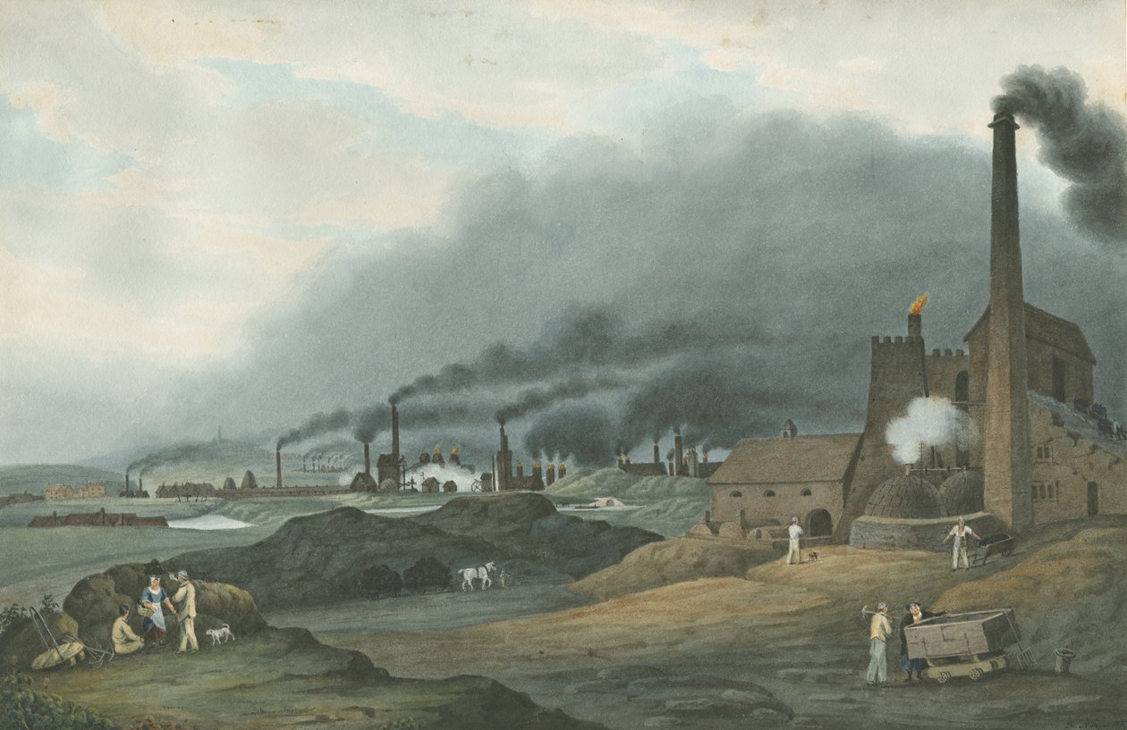 Bilston - Bradley Iron Works: water color painting, 1837dani af Robert Noyes
