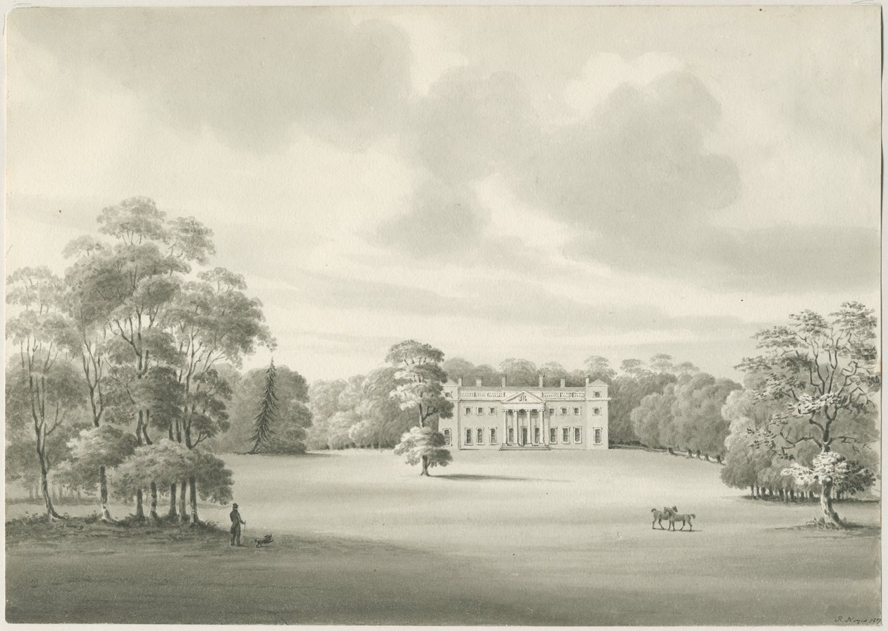 Chillington Hall: sepia tegning af Robert Noyes