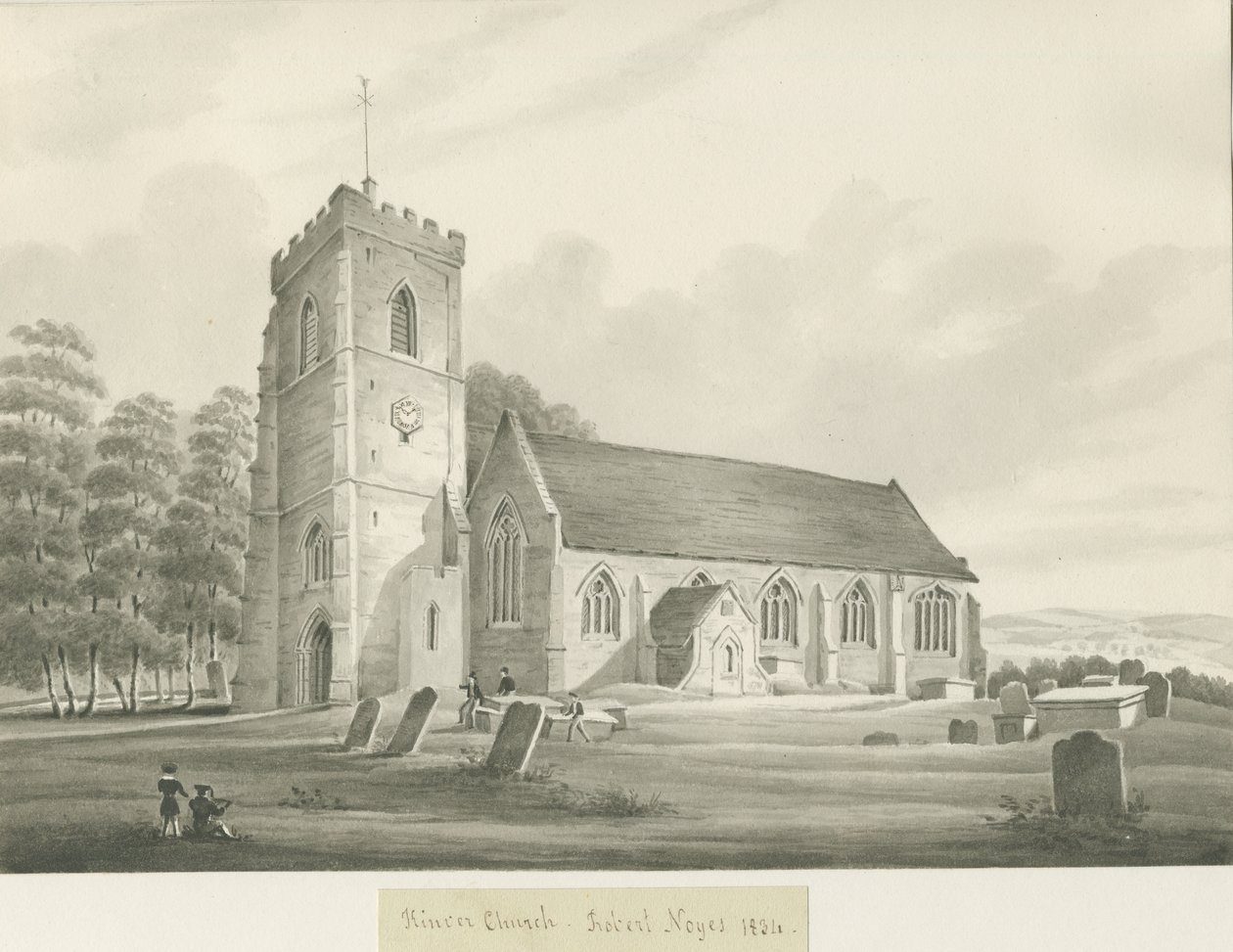 Kinver Kirke: sepia tegning af Robert Noyes