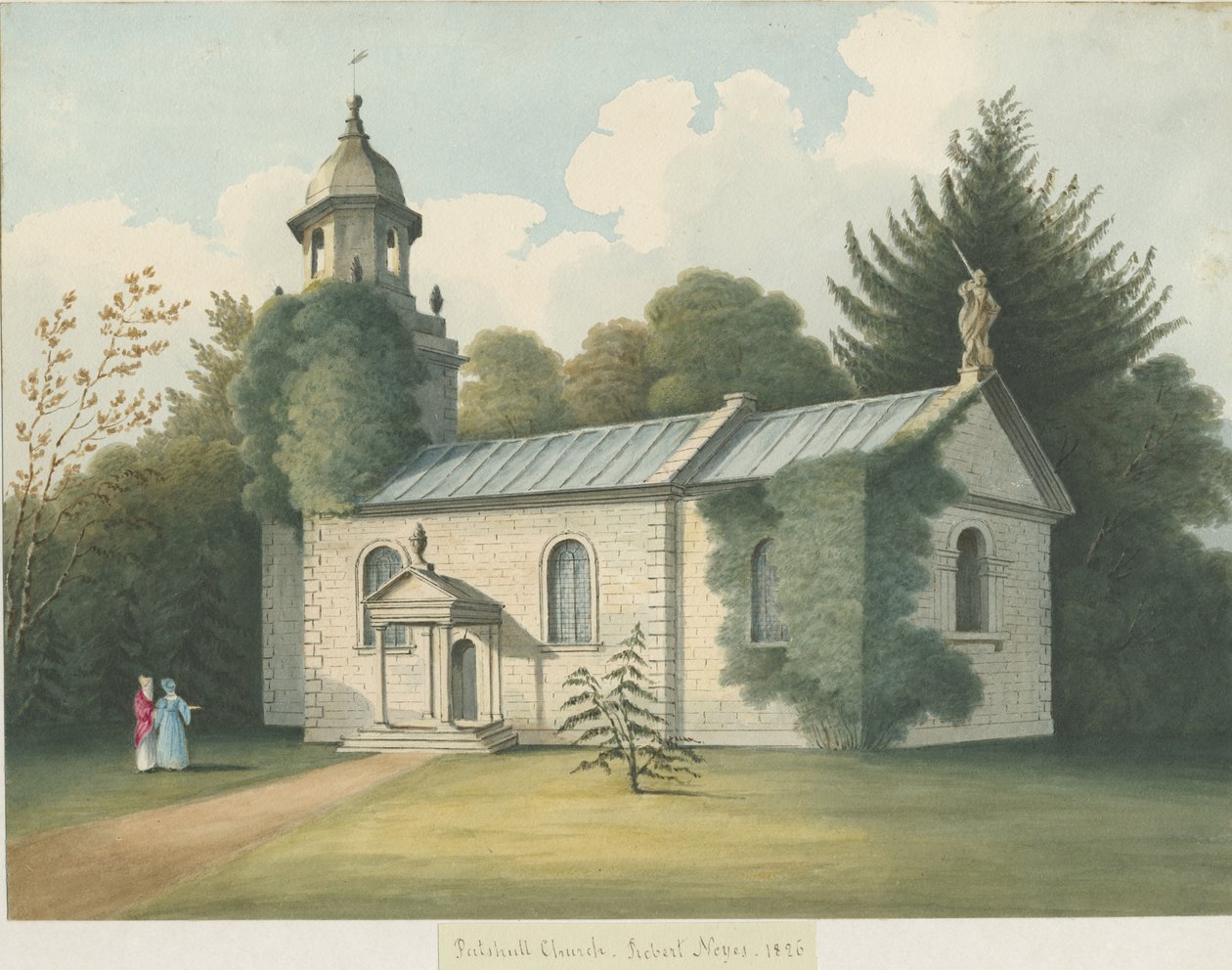 Patshull Church: vandfarvemaleri, 1826 af Robert Noyes
