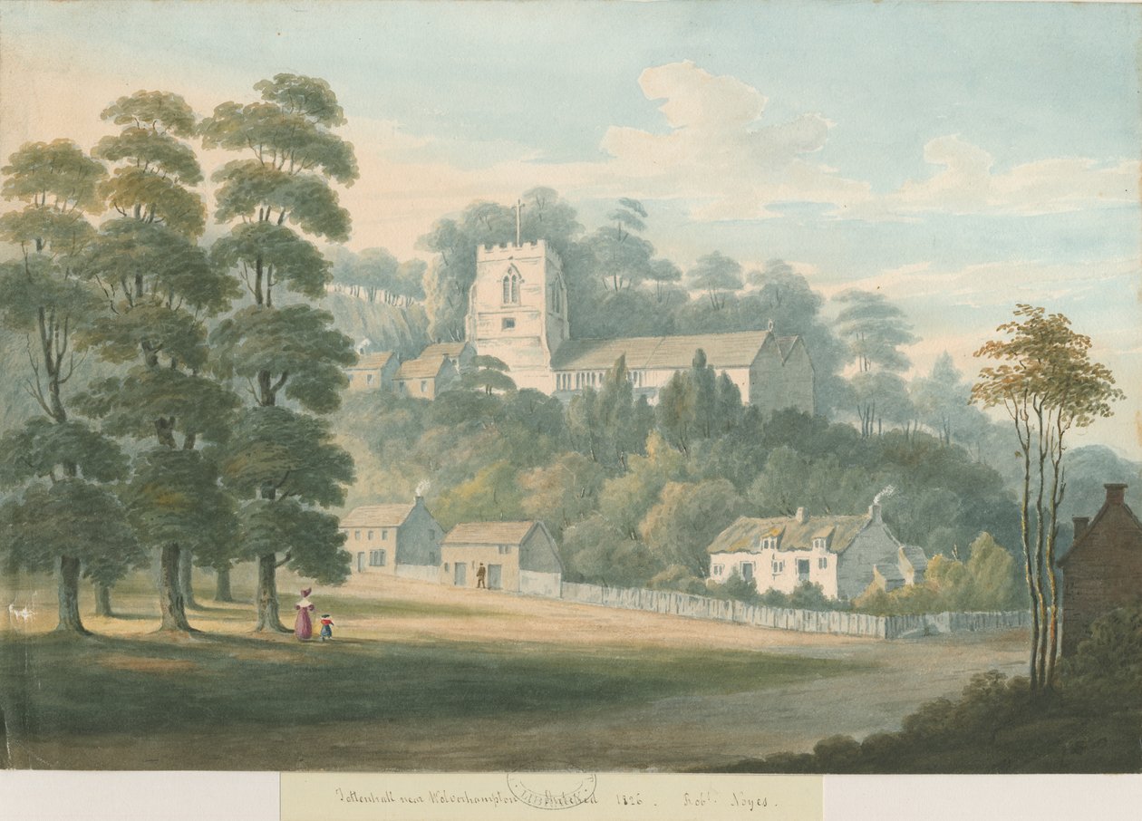 Tettenhall Church and Village: watercolor painting, 1826 dani af Robert Noyes