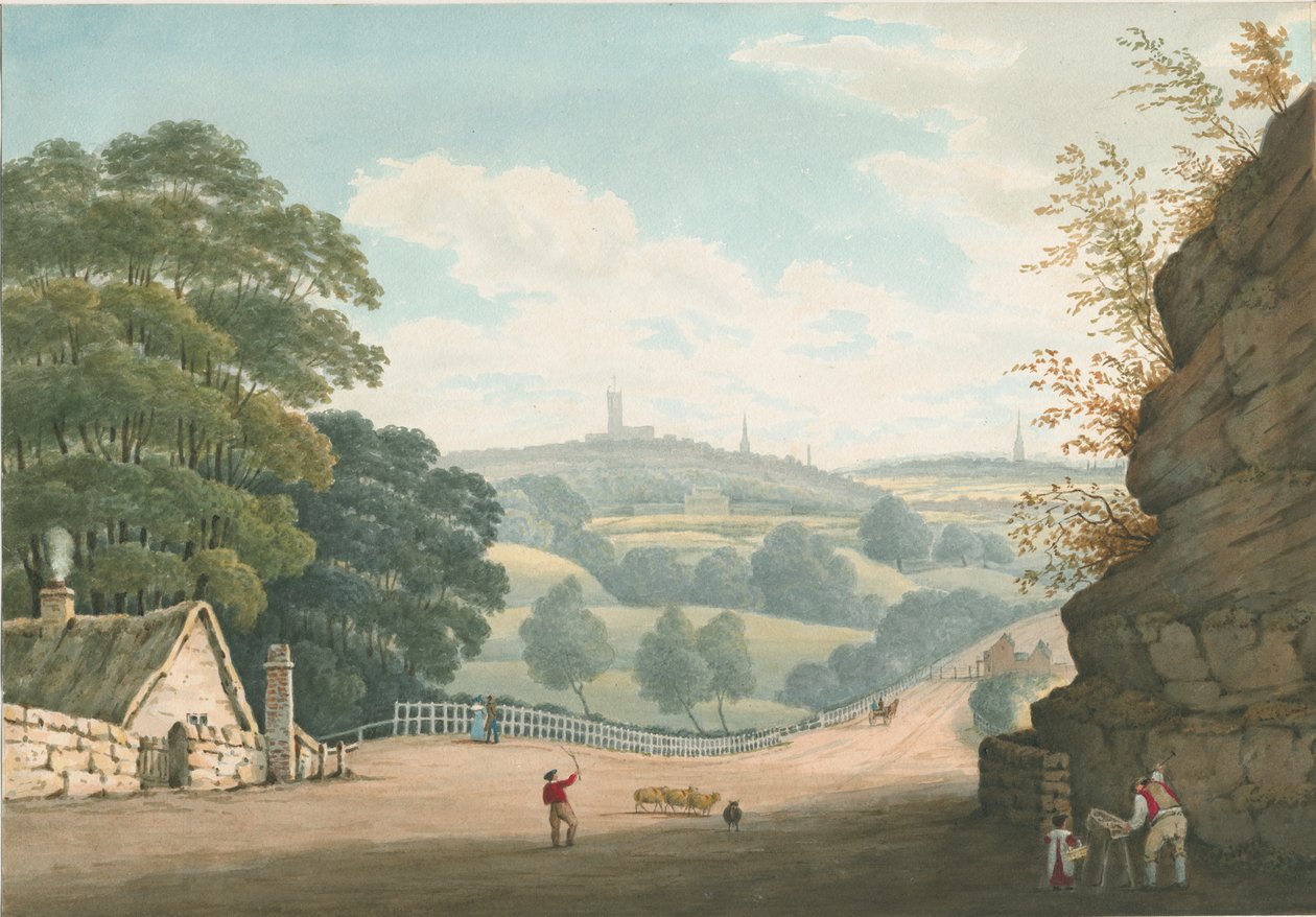 Wolverhampton - Fjernsyn fra Tettenhall: vandfarvemaleri, 1837 af Robert Noyes