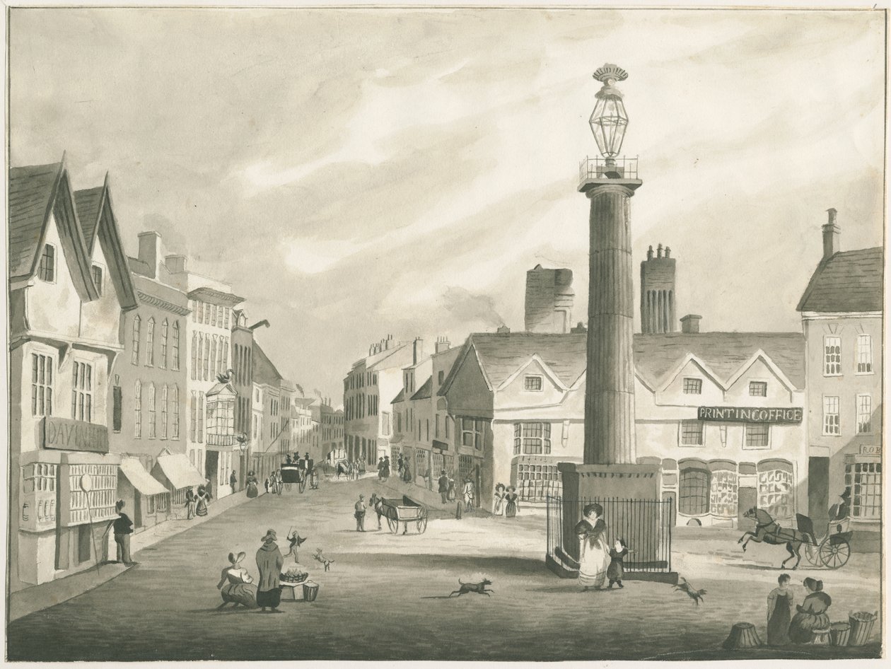 Wolverhampton - Market Place, og [midten af det 19. århundrede] (tegning) af Robert Noyes