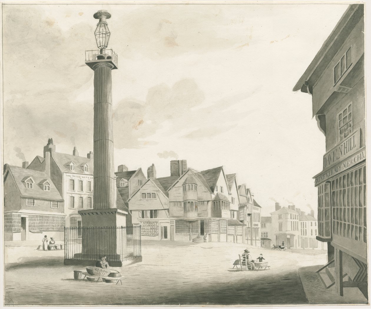 Wolverhampton - Market Place: sepia-tegning og [midten af det 19. århundrede] (tegning) af Robert Noyes