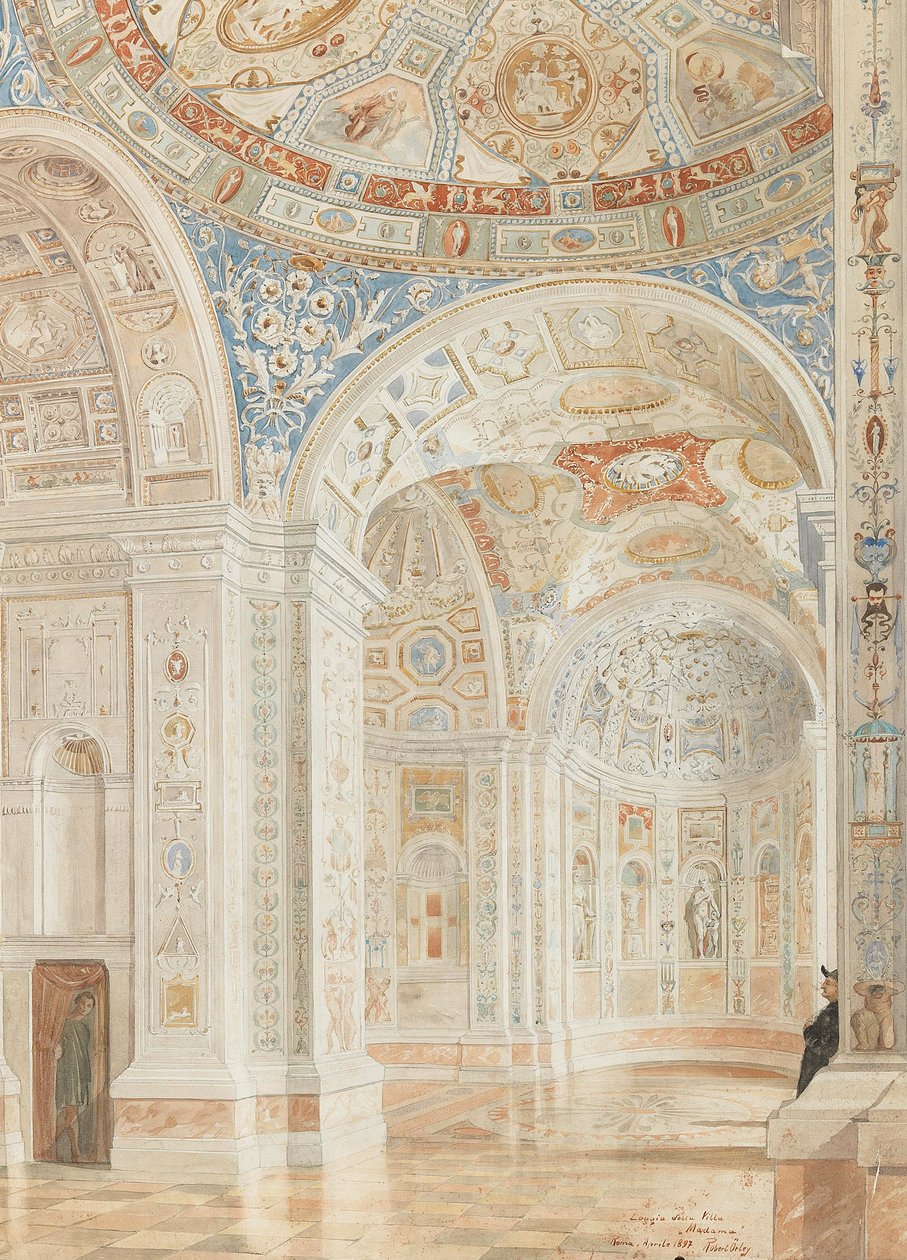 Interiør af Villa Madama med dekorationer af Giulio Romano og Baldassare Peruzzi, 1897. af Robert Oerley