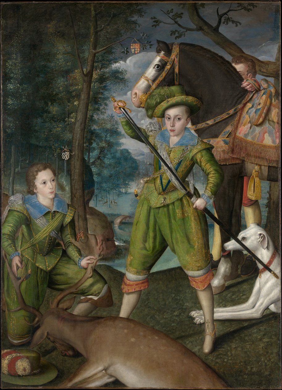 Henry Frederick (1594–1612), prins af Wales, med Sir John Harington (1592–1614), på jagtfeltet af Robert Peake the elder