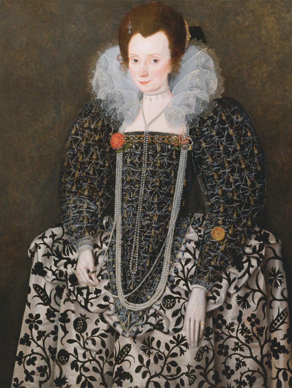 Portræt af en kvinde, traditionelt identificeret som Mary Clopton (født Waldegrave), fra Kentwell Hall, Suffolk af Robert Peake the elder