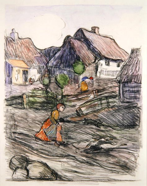 Goose Girl, Polen (gouache og kul på papir) af Robert Polhill Bevan