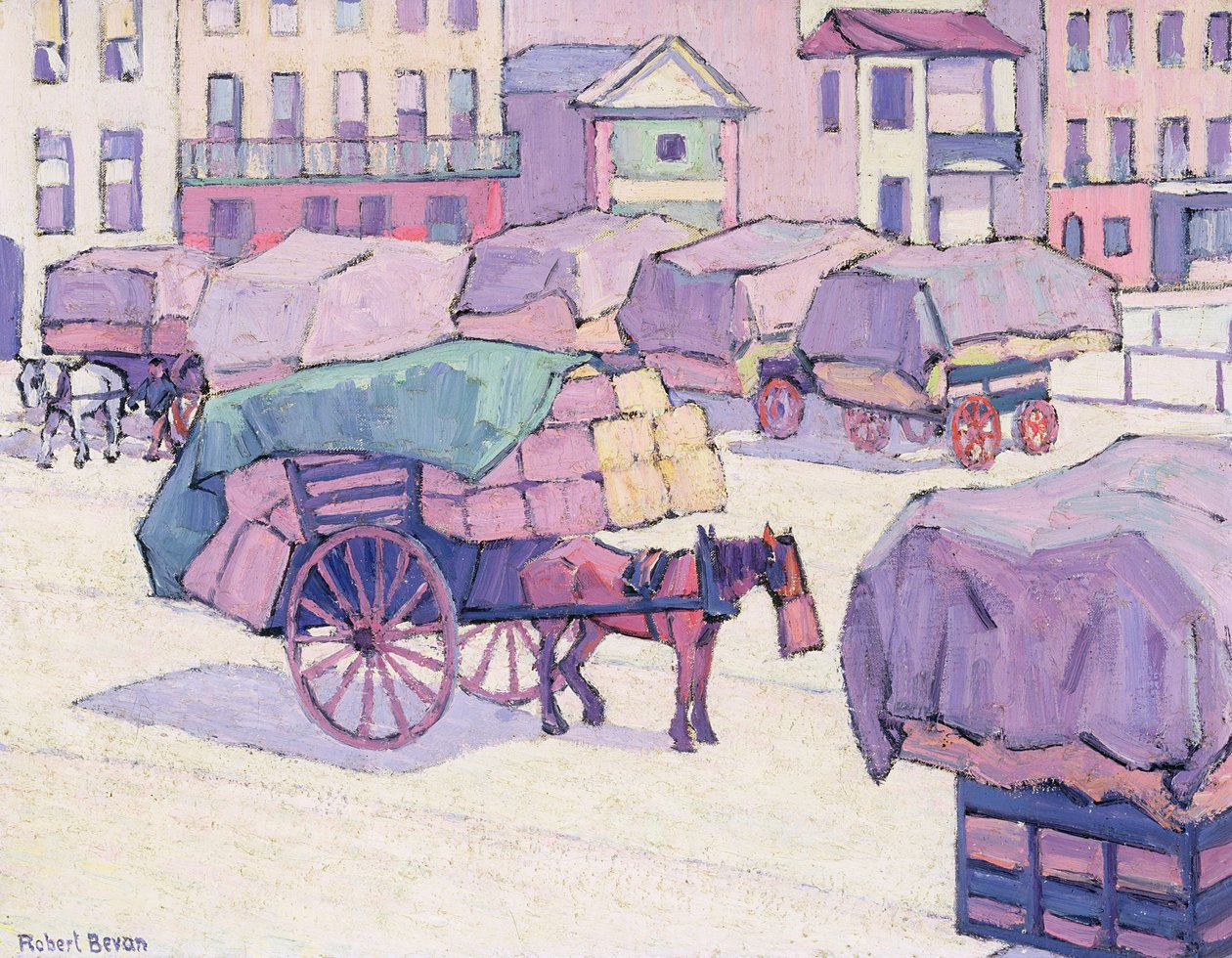 Hay Carts, Cumberland Market (olie på lærred) af Robert Polhill Bevan