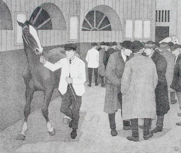 Hestehandlere på Barbican (Barbican No.2) 1921 (litho) af Robert Polhill Bevan