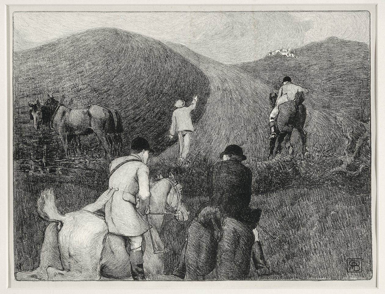 Jagtscene (litho) af Robert Polhill Bevan
