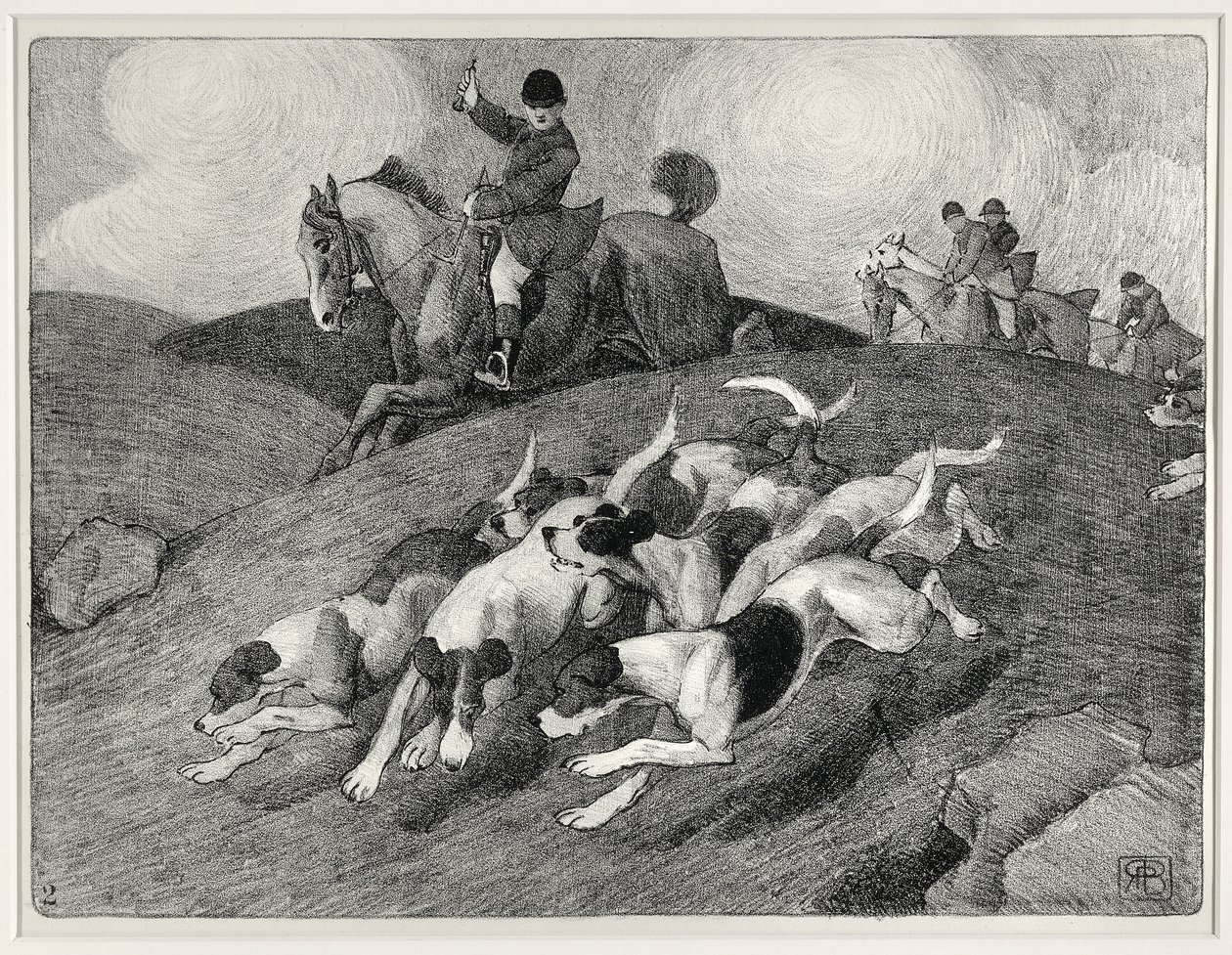 Jagtscene (litho) af Robert Polhill Bevan