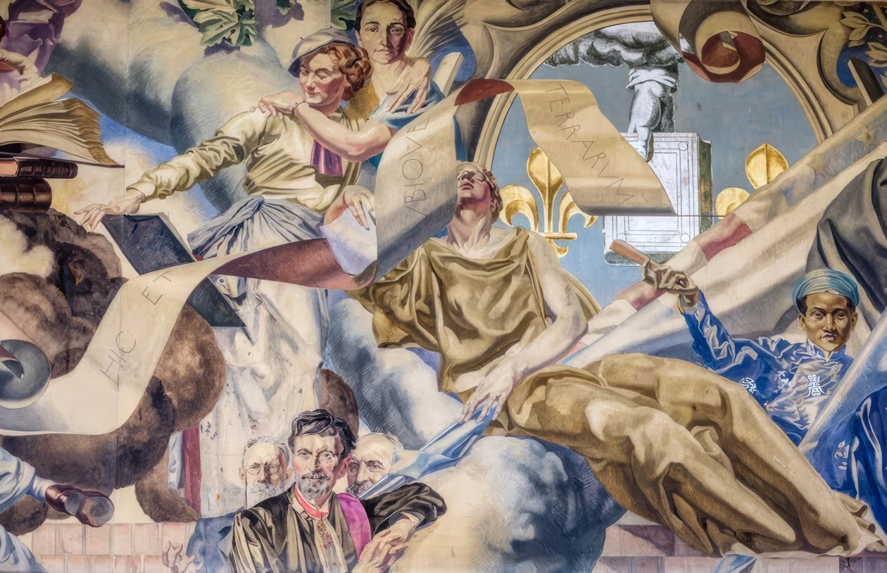 Frankrig, Paris, rådhus-anneks 14., vægmaleri af Robert Poughéon