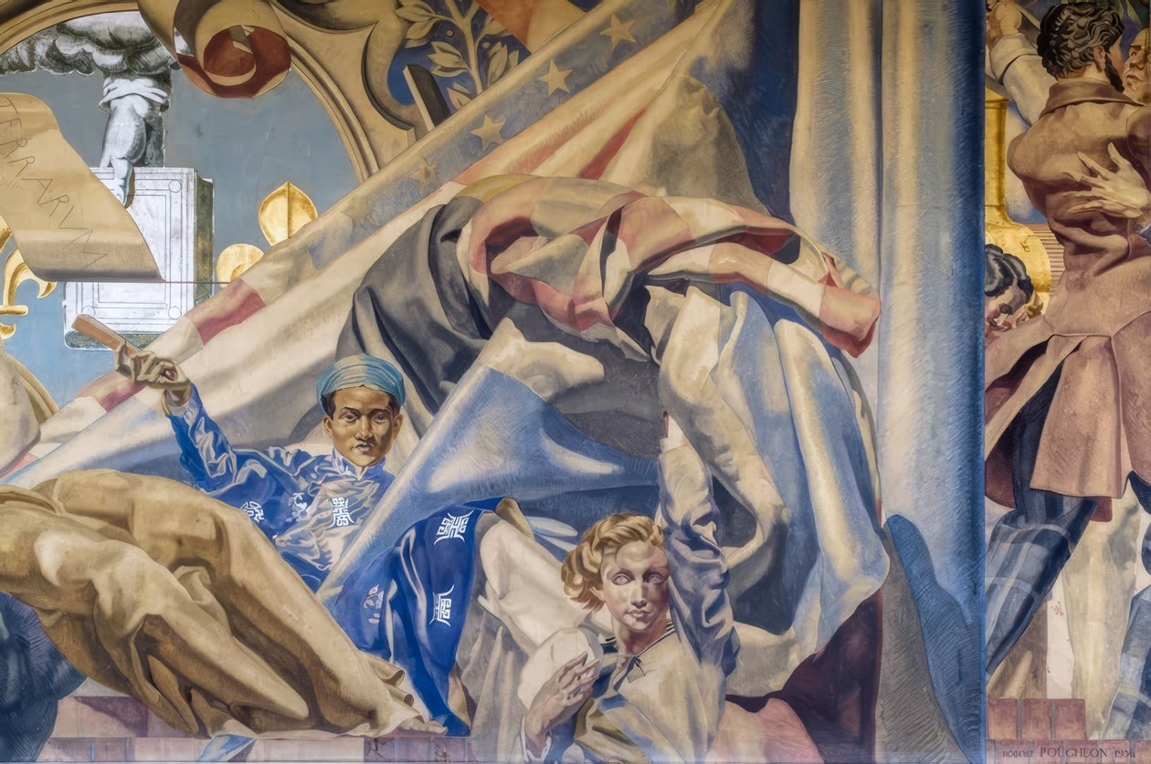Frankrig, Paris, rådhus-anneks 14., vægmaleri, Poughéon af Robert Poughéon