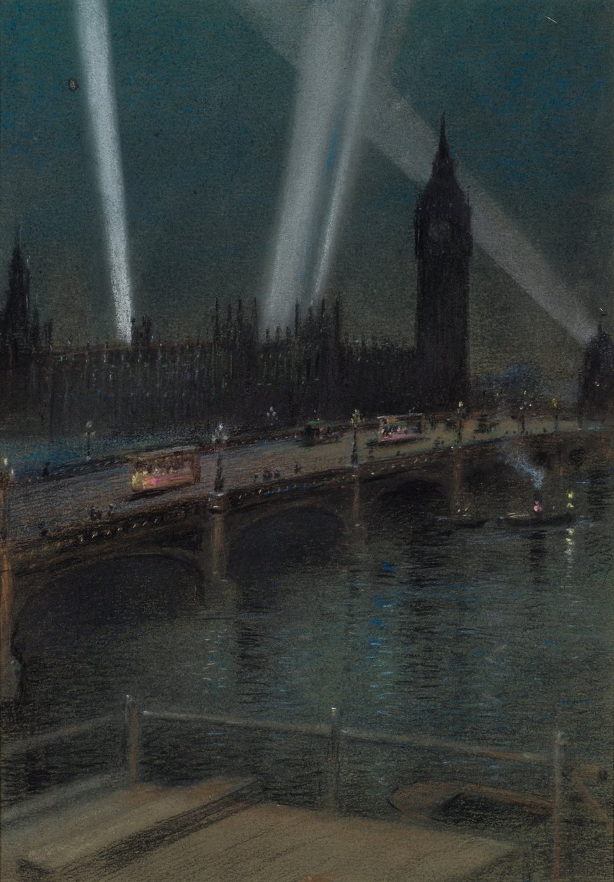 Krigssøgelys over Westminster Bridge af Robert Randoll