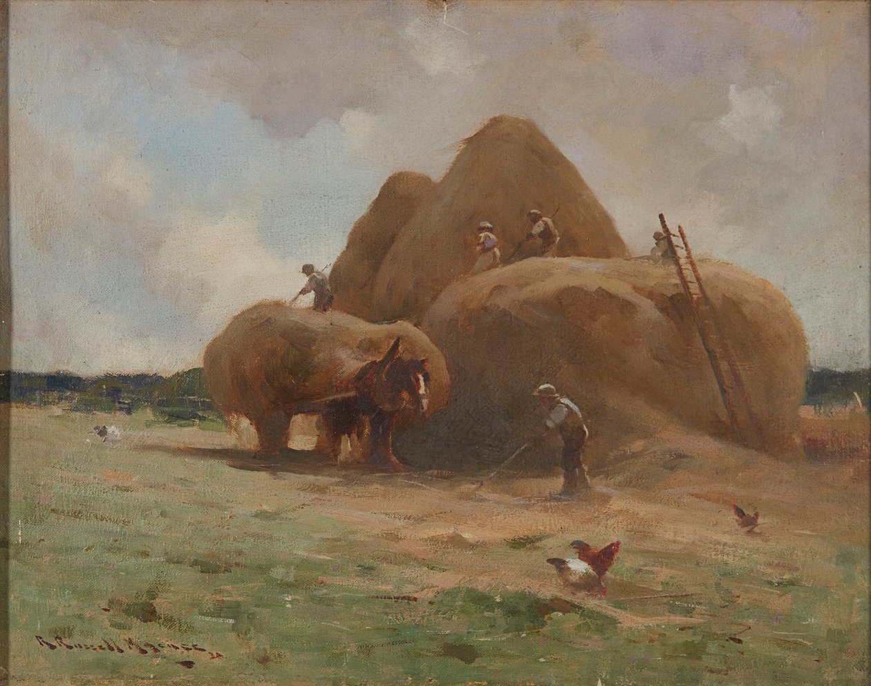 Samling af hø (olie på lærred) af Robert Russell MacNee