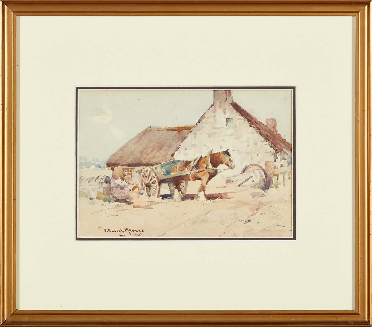 Hest og vogn (akvarel) af Robert Russell MacNee