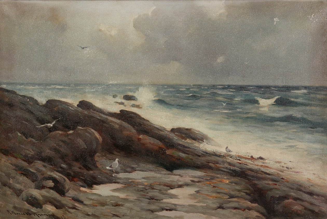 Rocky Coastline (olie på lærred) af Robert Russell MacNee