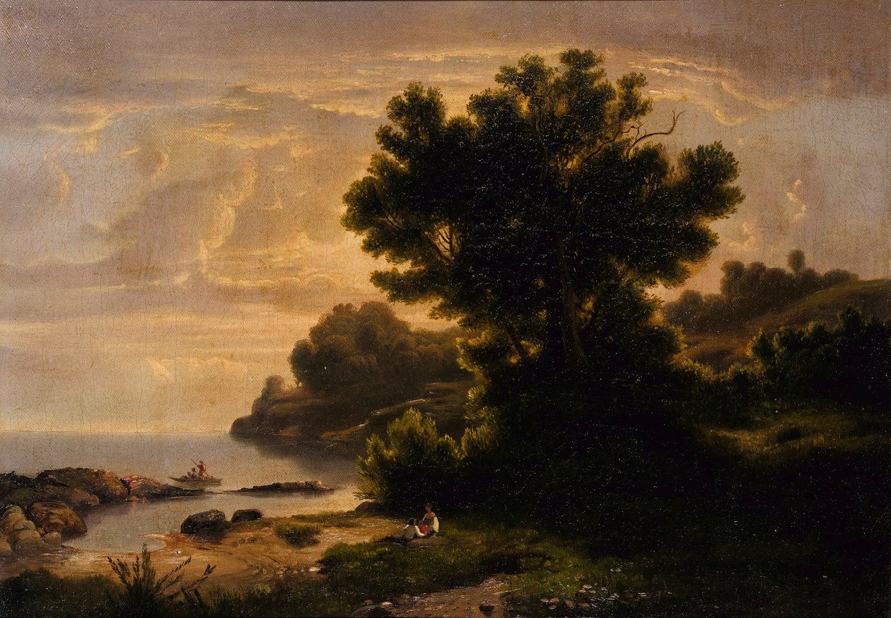 Landskab med familie ved søen af Robert S. Duncanson