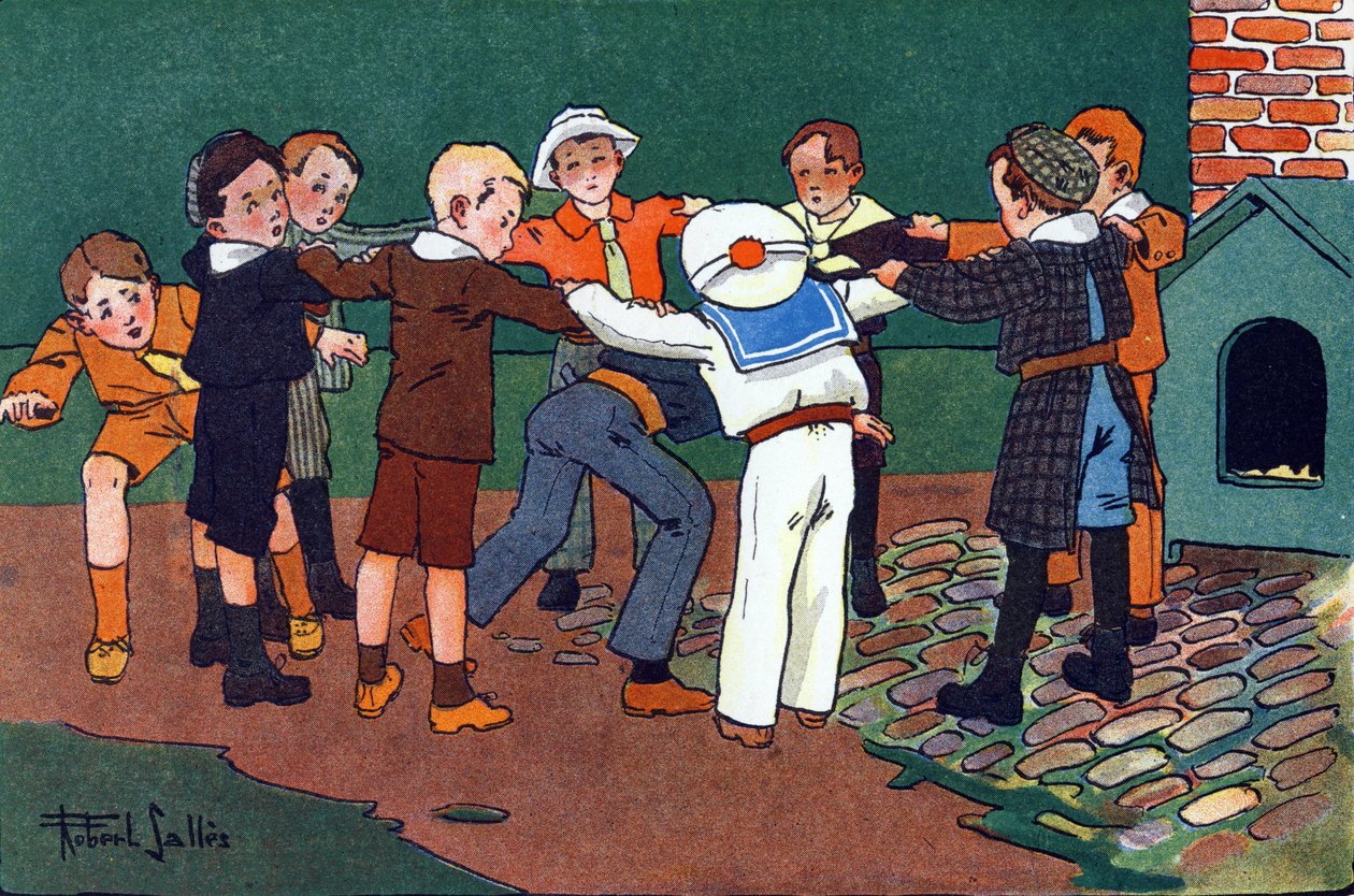 Kat og mus. Indgravering i "" Hvad spiller vi? “” af E. Weber med akvareltegninger af Robert Salles (1871-1929). Librairie Garnier Freres, Paris af Robert Salles