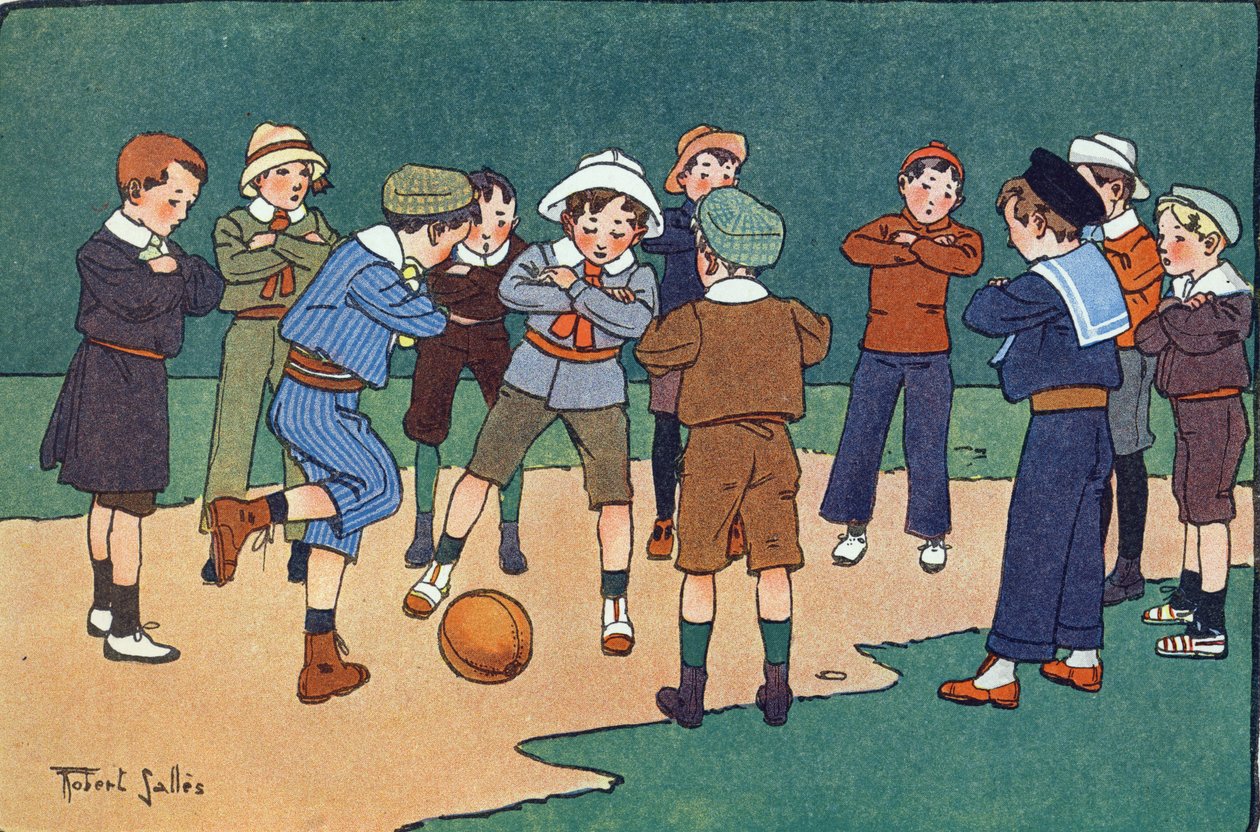 Tysk bold (spil spillet med krydsede arme). Indgravering i "" Hvad spiller vi? “” af E. Weber med akvareltegninger af Robert Salles (1871-1929). Librairie Garnier Freres, Paris af Robert Salles