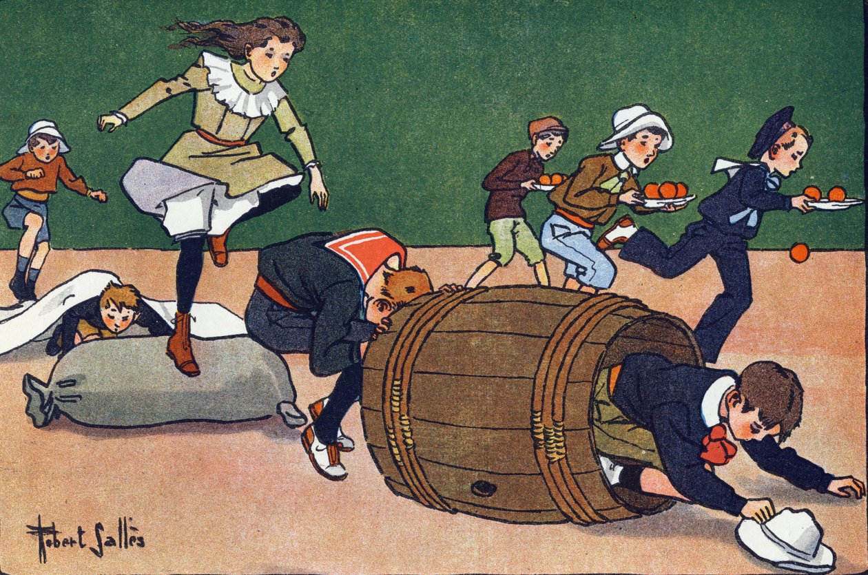 Forhindringsløbet. Indgravering i "" Hvad spiller vi? “” af E. Weber med akvareltegninger af Robert Salles (1871-1929). Librairie Garnier Freres, Paris af Robert Salles