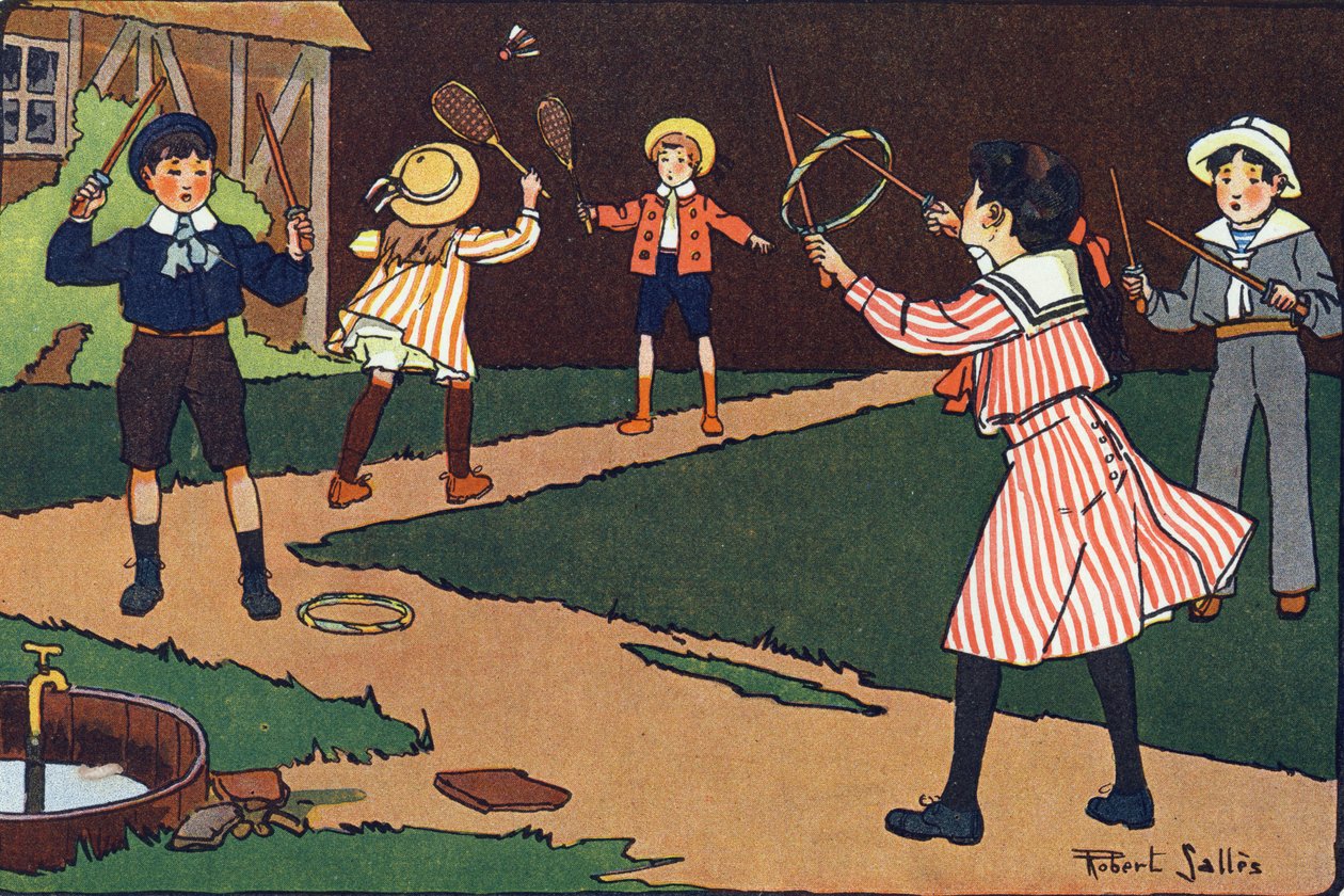 Rattet og gracerne. Indgravering i "" Hvad spiller vi? “” af E. Weber med akvareltegninger af Robert Salles (1871-1929). Librairie Garnier Freres, Paris af Robert Salles