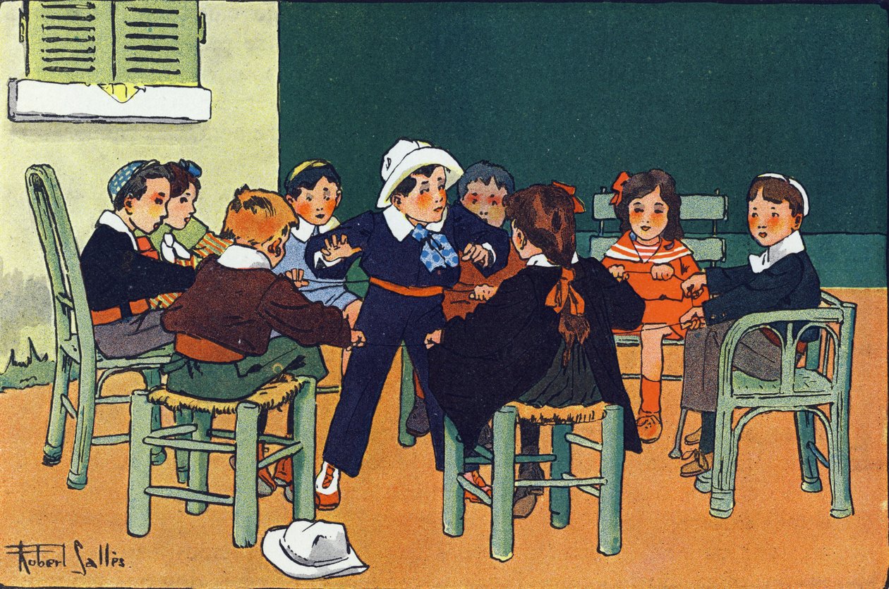 Til ilderen. Indgravering i "" Hvad spiller vi? “” af E. Weber med akvareltegninger af Robert Salles (1871-1929). Librairie Garnier Freres, Paris af Robert Salles
